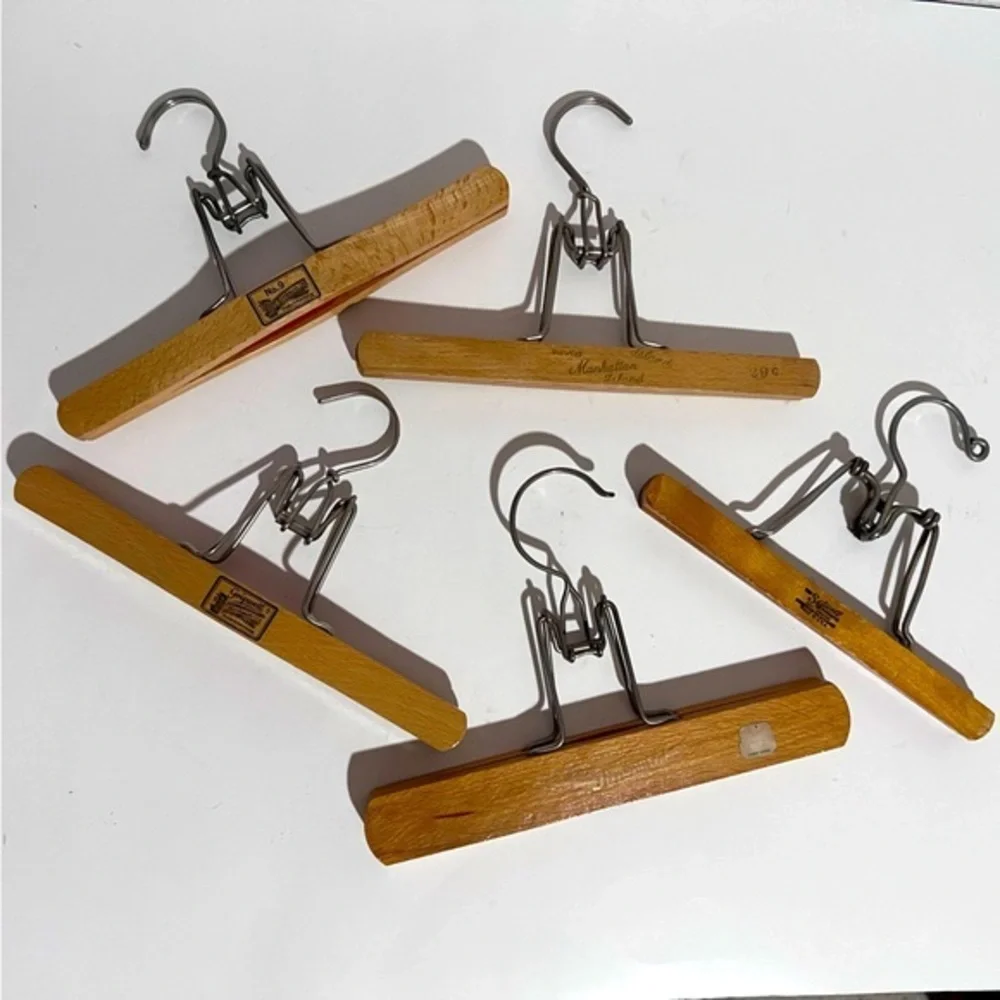 Lot of 5 Vintage Wood & Metal Clamp Hangers